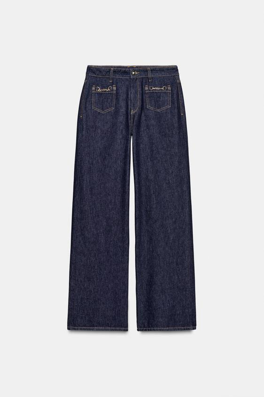 ZARA ДЖИНСЫ Z1975 WIDE-LEG СРЕДНЕЙ ПОСАДКИ С ЦЕПОЧКАМИ, СИНИЙ