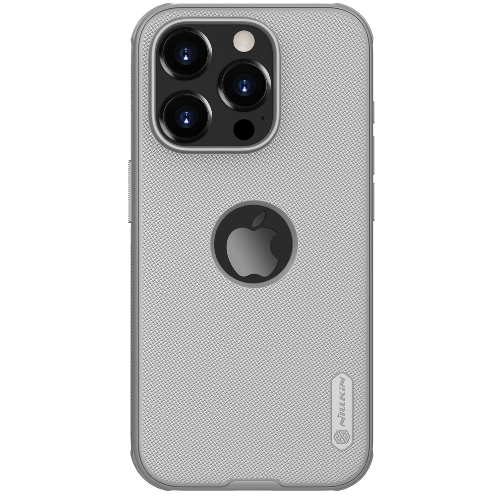 Чехол серого цвета (Titanium Gray) с вырезом под лого от Nillkin для iPhone 15 Pro Max, серия Super Frosted Shield Pro