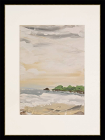 Картина авторская акрилом на холсте в паспарту 21х30 см на стену для интерьера "Побережье"