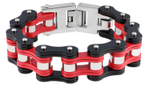 Американский широкий байкерский чёрно-красный мужской браслет под мотоциклетную цепь из ювелирной стали Zippo 2006270 в подарочном футляре