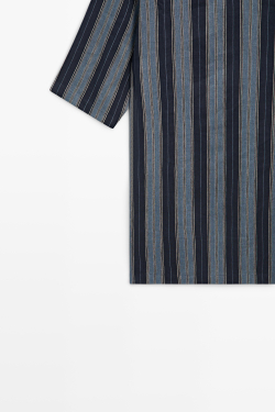 Massimo Dutti Кафтан в полоску из смесового льна и хлопка, синий