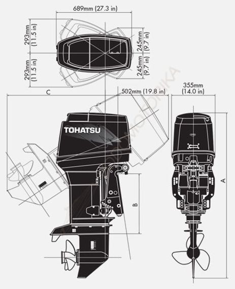 Лодочный мотор Tohatsu M90A2 EPTOL 90 л.с. двухтактный