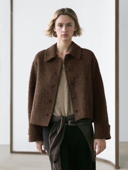 Massimo Dutti Кардиган из шерсти альпака с рубашечным воротником, темно-зеленый