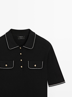 Massimo Dutti Футболка поло с короткими рукавами, черный