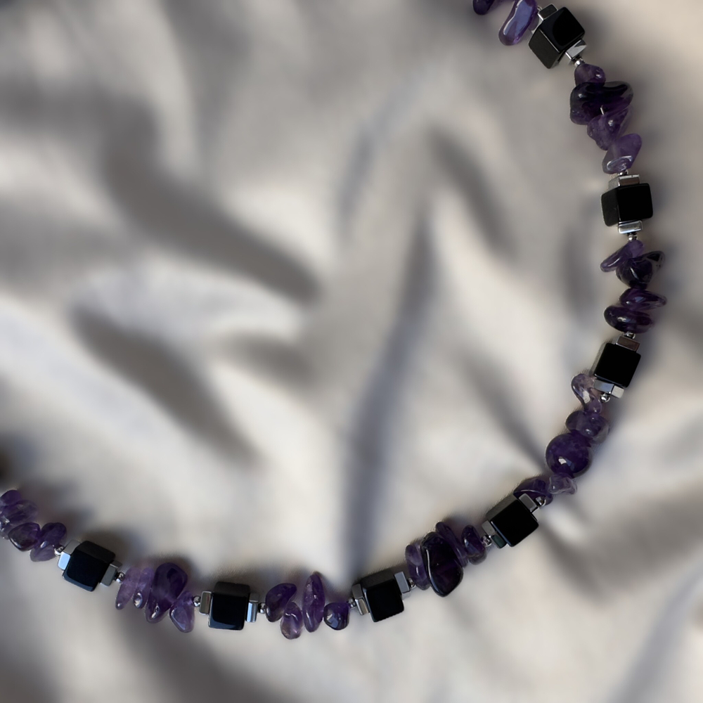 Чокер "Амулет силы и интуиции" с аметистом и агатом