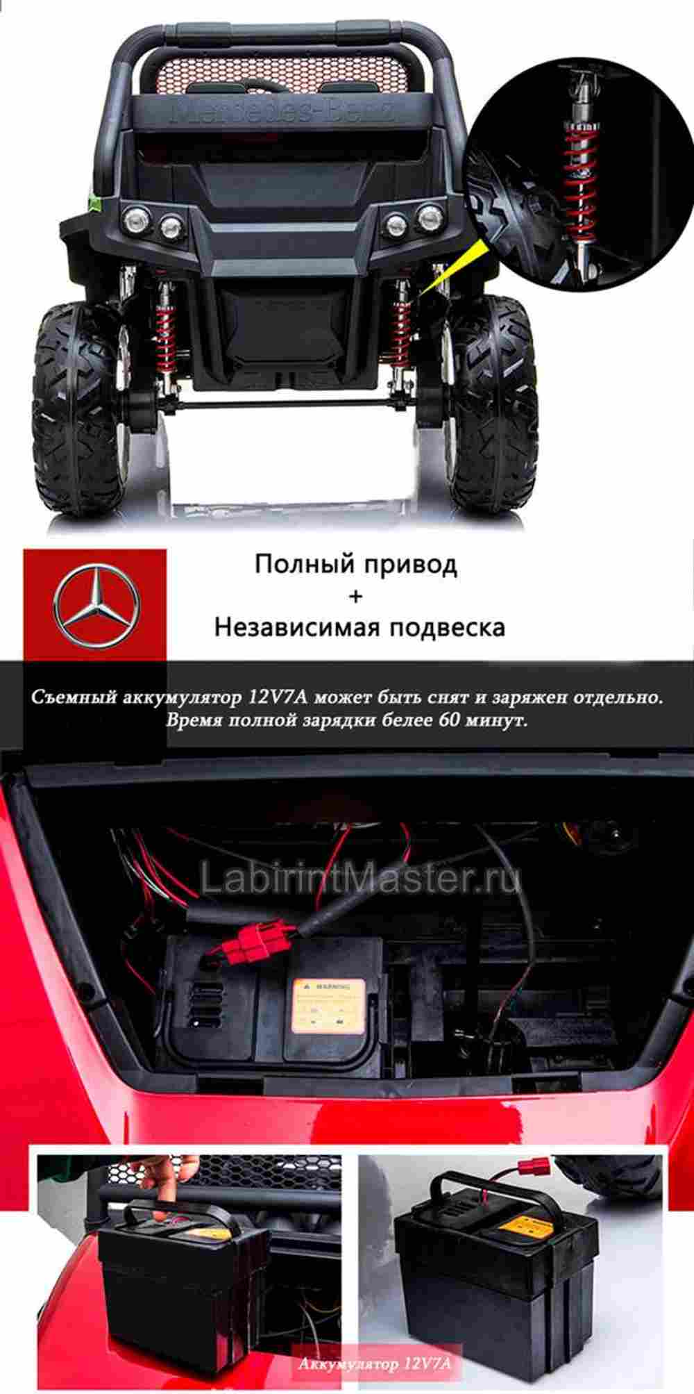 Детский электромобиль "Mercedes" UNIMOG красный
