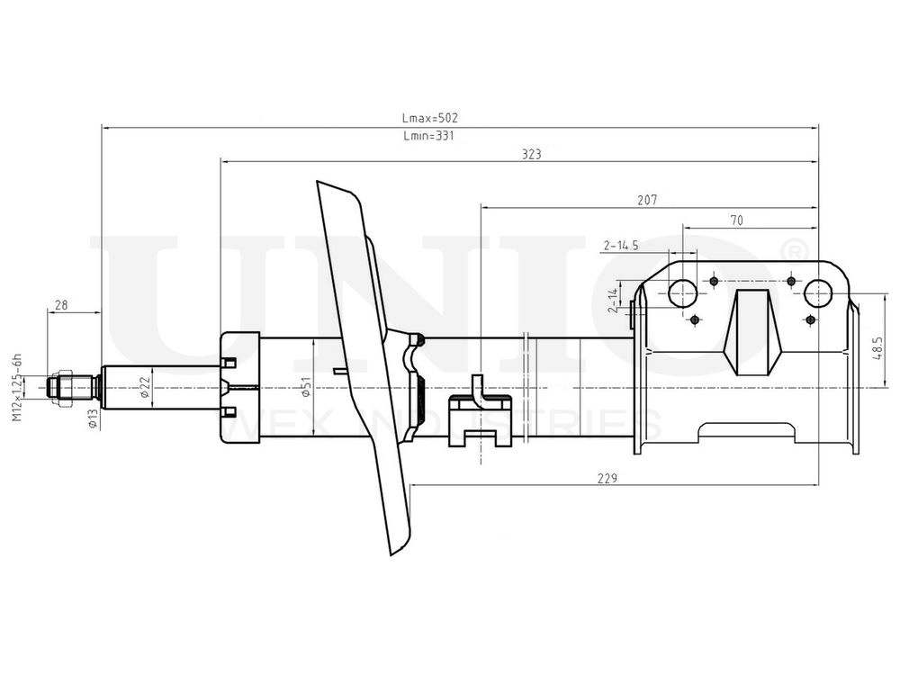 Амортизатор газовый передней подвески UNIO SAB-10599