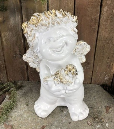 Фигура из гипса «Ангел с птичкой» 35см (позолота)