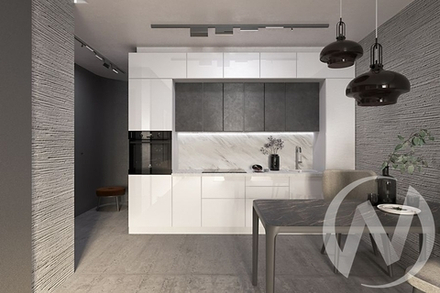 Кухня "Хелмер/Валерия" Бетон/Белый глянец