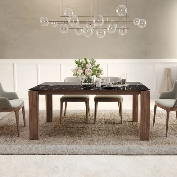 Стол обеденный Aron 200, керамика глянцевая черная