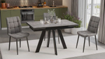 Стол кухонный обеденный раздвижной Черный муар/Керамика матовая серый мрамор 120(180)х80х77 см