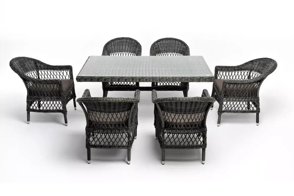 "Амароне" обеденная группа из искусственного ротанга на 6 персон, цвет графит
