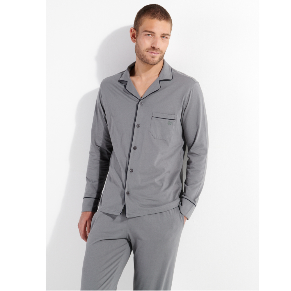 Мужская пижама серая с окантовкой HOM ALBERT Long Sleepwear 402802_4000ZU