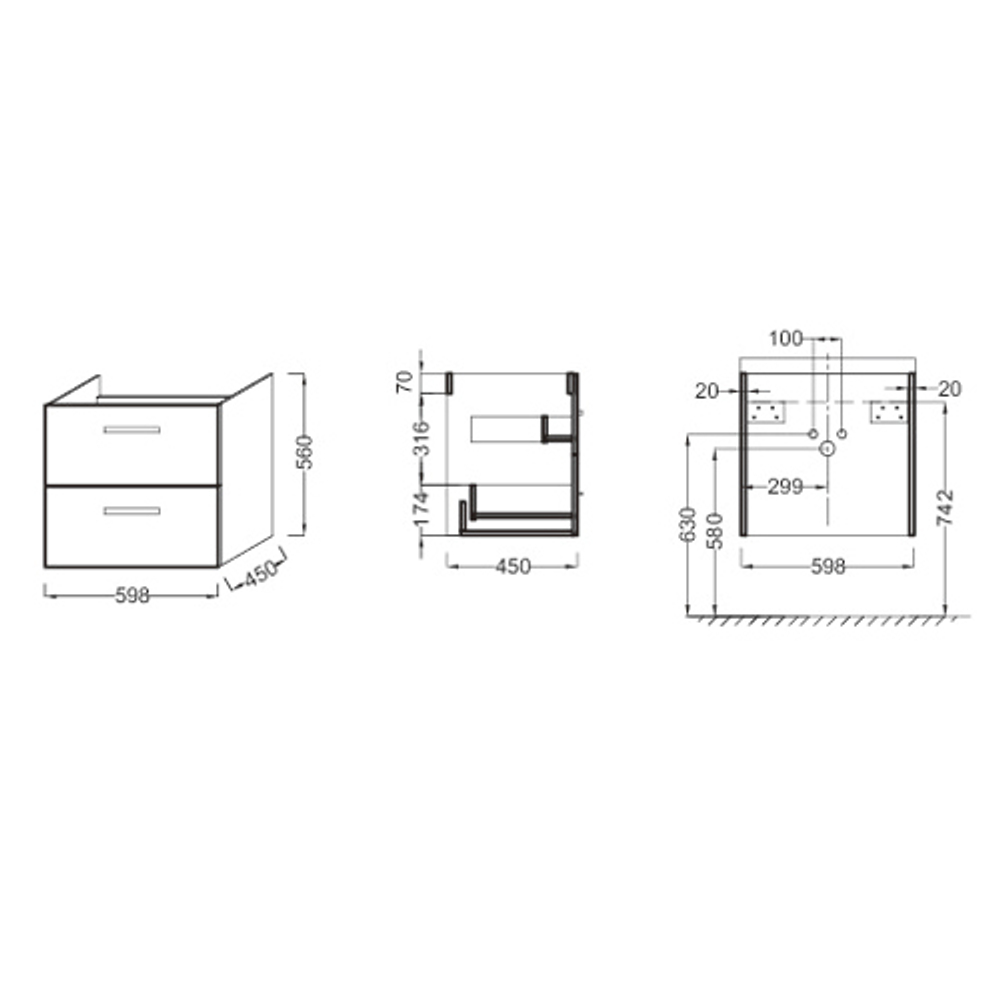 Мебель под раковину Jacob Delafon 60x45 Ola EB390-J5 схема