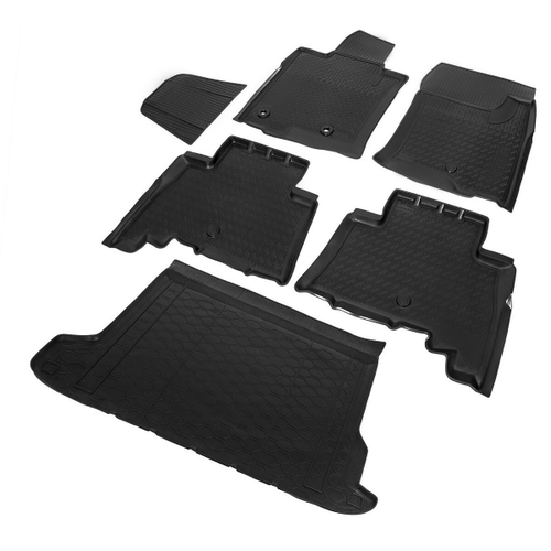 Коврики в салон и багажник автомобиля (комплект) Rival для Toyota Land Cruiser Prado 150 рестайлинг (5 мест) 2017-2020 2020-н.в., полиуретан, с крепежом, 6 частей, K15704003-1