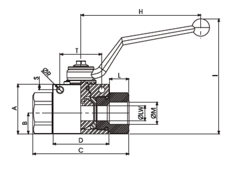 Кран 2-х ходовой шаровый BSP 3/4" DN 20 P=420 с отверстиями для монтажа