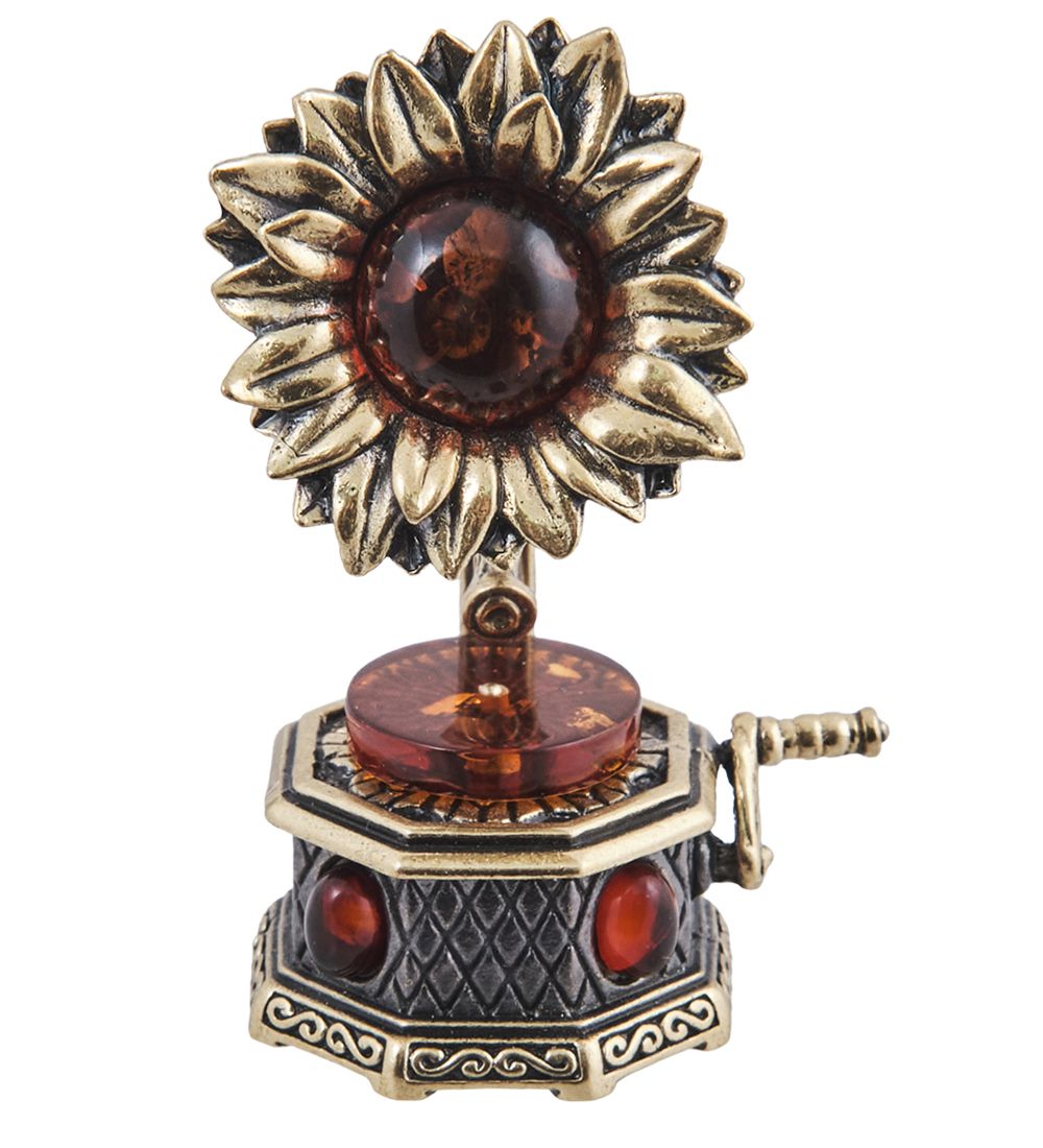 Народные промыслы AM-4030 Фигурка «Граммофон Подсолнух» (латунь, янтарь)