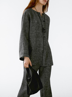 Massimo Dutti Куртка из 100% льна с декоративной отделкой, черный