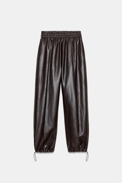 ZARA БРЮКИ-БОМБЕРЫ ИЗ ИСКУССТВЕННОЙ КОЖИ, ТЕМНО-КОРИЧНЕВЫЙ