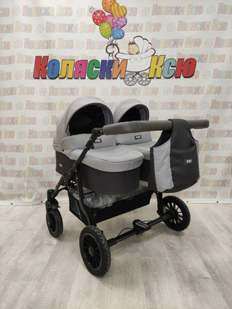 Коляска модульная для двойни Riko Basic Saxo 02 серый-черный