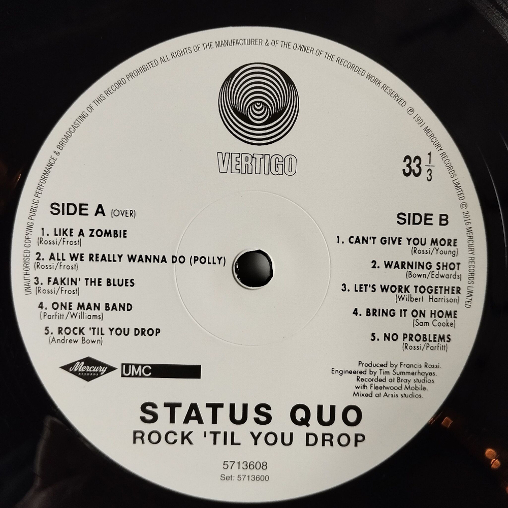 Винтажная виниловая пластинка LP Status Quo Rock Til You Drop (EU 2016)