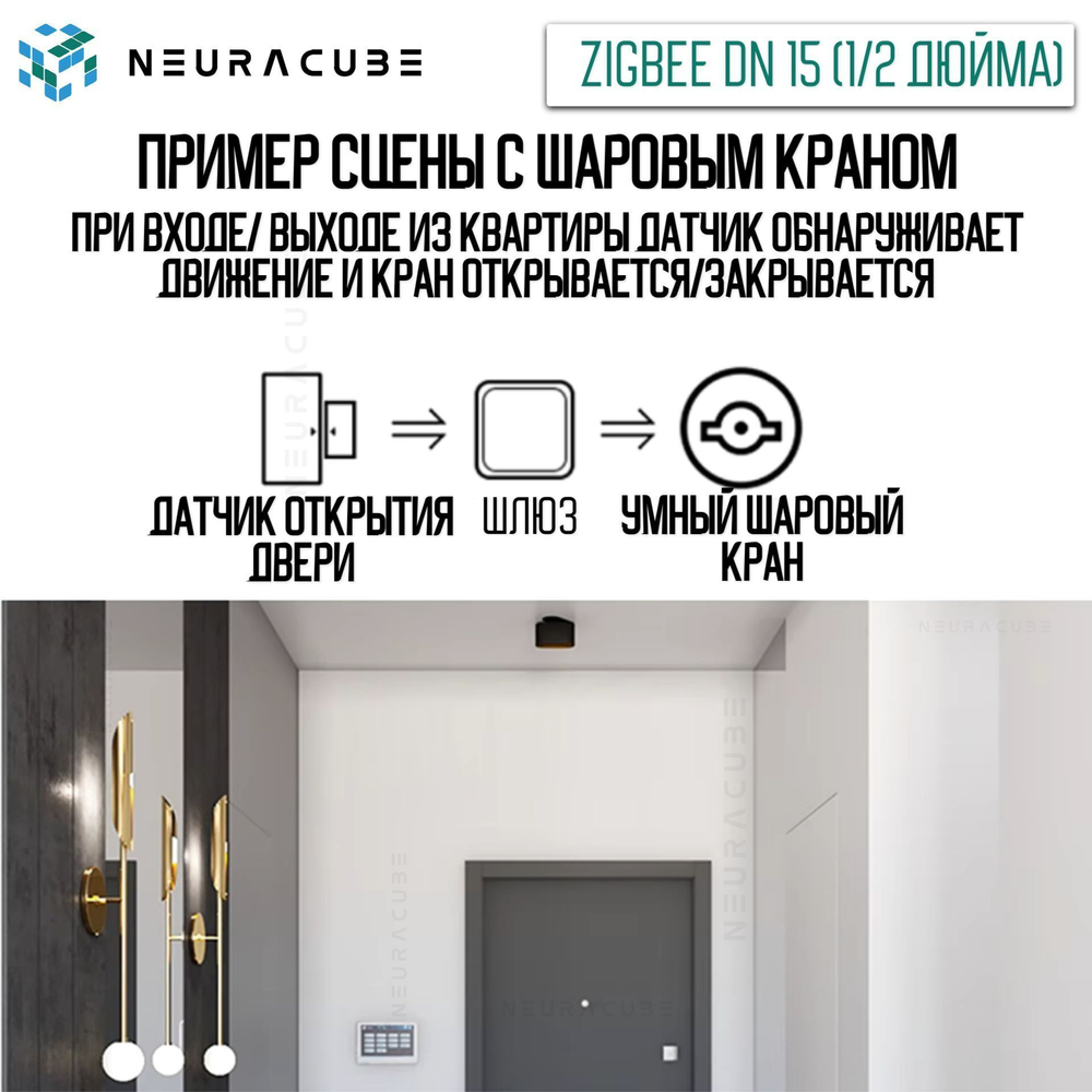Умный Zigbee шаровый кран с электроприводом DN15 (1/2" дюйма) USB5V + ручное управление (Работает с eWelink, Алиса)