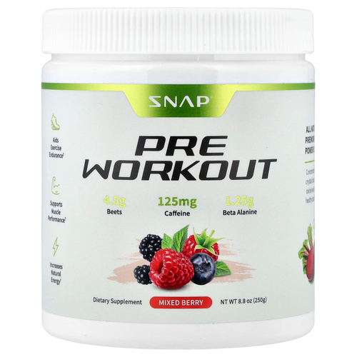 Snap Supplements, для приема перед тренировкой, со вкусом ягодного ассорти, 250 г (8,8 унции)