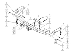 Фаркоп для Toyota Land Cruiser Prado J120 2003-2009, J150 2009-2023 Тип шара: E. Нагрузки: 3500/120 кг, TY 50B