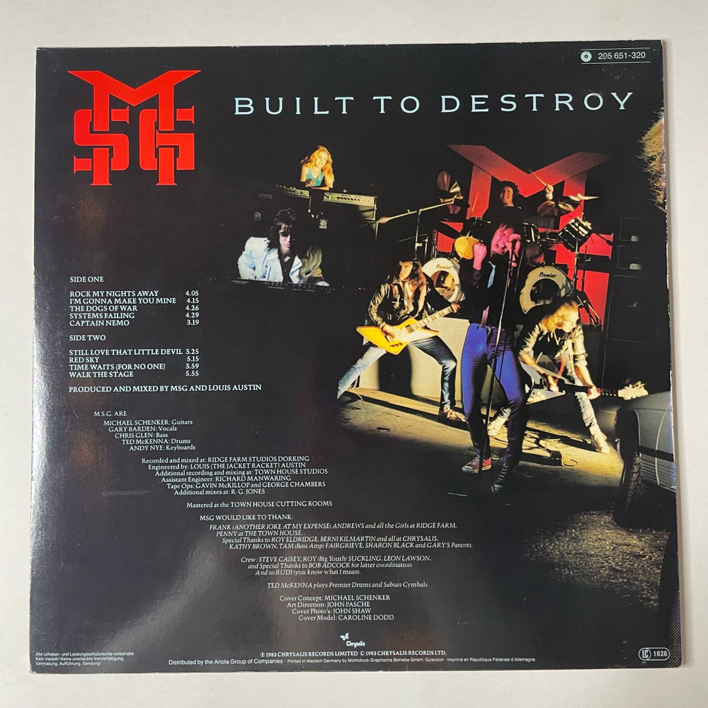 Винтажная виниловая пластинка LP The Michael Schenker Group Built To Destroy (Germany 1983)