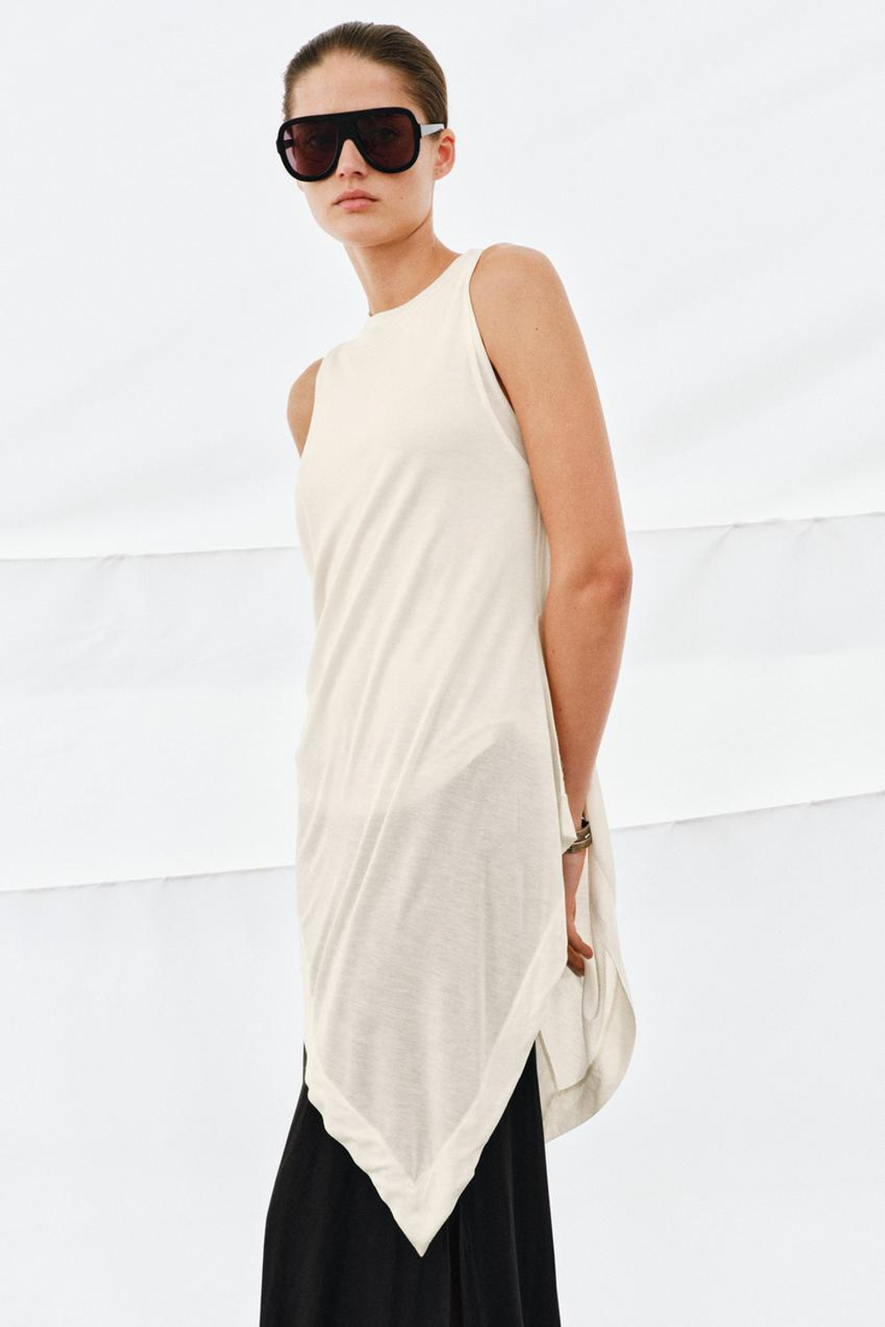 ZARA ТОП С ДВОЙНЫМ ЭФФЕКТОМ ИЗ ЛЕГКОЙ ТКАНИ, ЖЕЛТОВАТО-БЕЛЫЙ