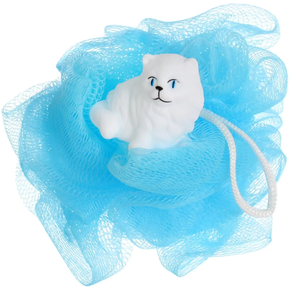 Мочалка-шар для тела полипропиленовая детская «Baby Boom - Котик Томас», цвет голубой, 20гр, d-11см