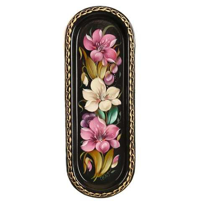 Жостовский поднос декоративный, размер 21х8 см (A4), металлический