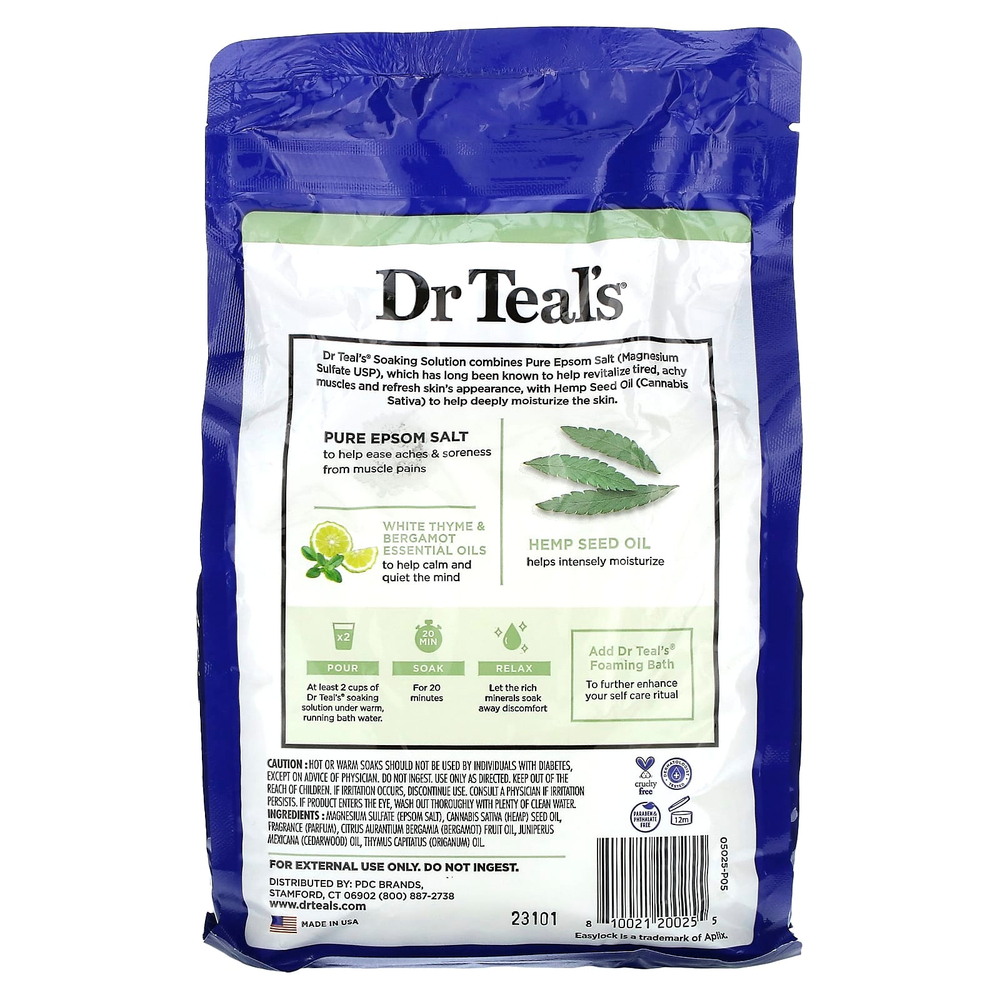 Dr. Teal's, чистая английская соль, раствор для замачивания, конопляное масло, 1,36 кг (3 фунта)