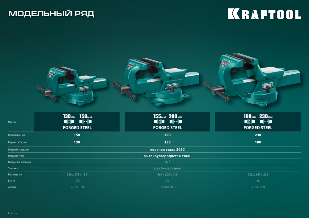 KRAFTOOL FORGE--155/200, с регулировкой компенсации люфта, кованые стальные тиски (32700-200)