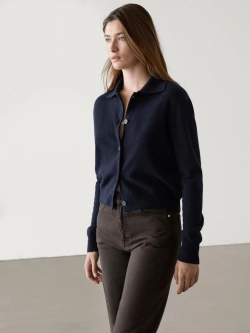 Massimo Dutti Укороченный кардиган из 100% шерсти, темно-синий