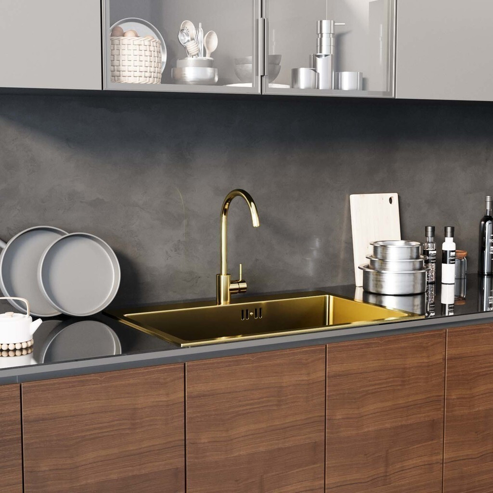 Смеситель для кухни 35k MIXLINE MLSS-0303G трубчатый излив, ЗОЛОТО