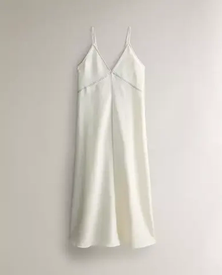 ZARA HOME ЛЬНЯНАЯ НОЧНАЯ РУБАШКА С ОТСТРОЧКОЙ ВЕРХА, ЭКРЮ