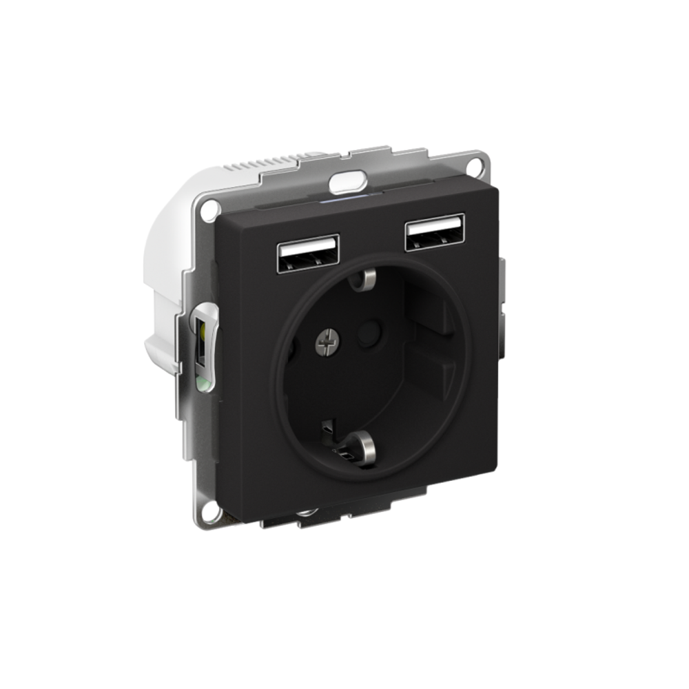 Розетка 1-м СП AtlasDesign 16А IP20 с 2-мя заряд. устройствами USB тип A+A 5В/2.4А 2х5В/1.2А механизм карбон SE ATN001030 Розетка 1-м СП AtlasDesign 16А IP20 с 2-мя заряд. устройствами USB тип A+A 5В/2.4А 2х5В/1.2А механизм карбон SE ATN001030