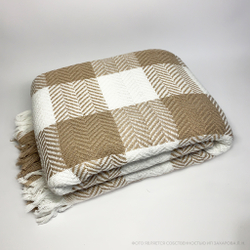 Плед шерстяной 200х220, Елочка, Бежевый/Белый