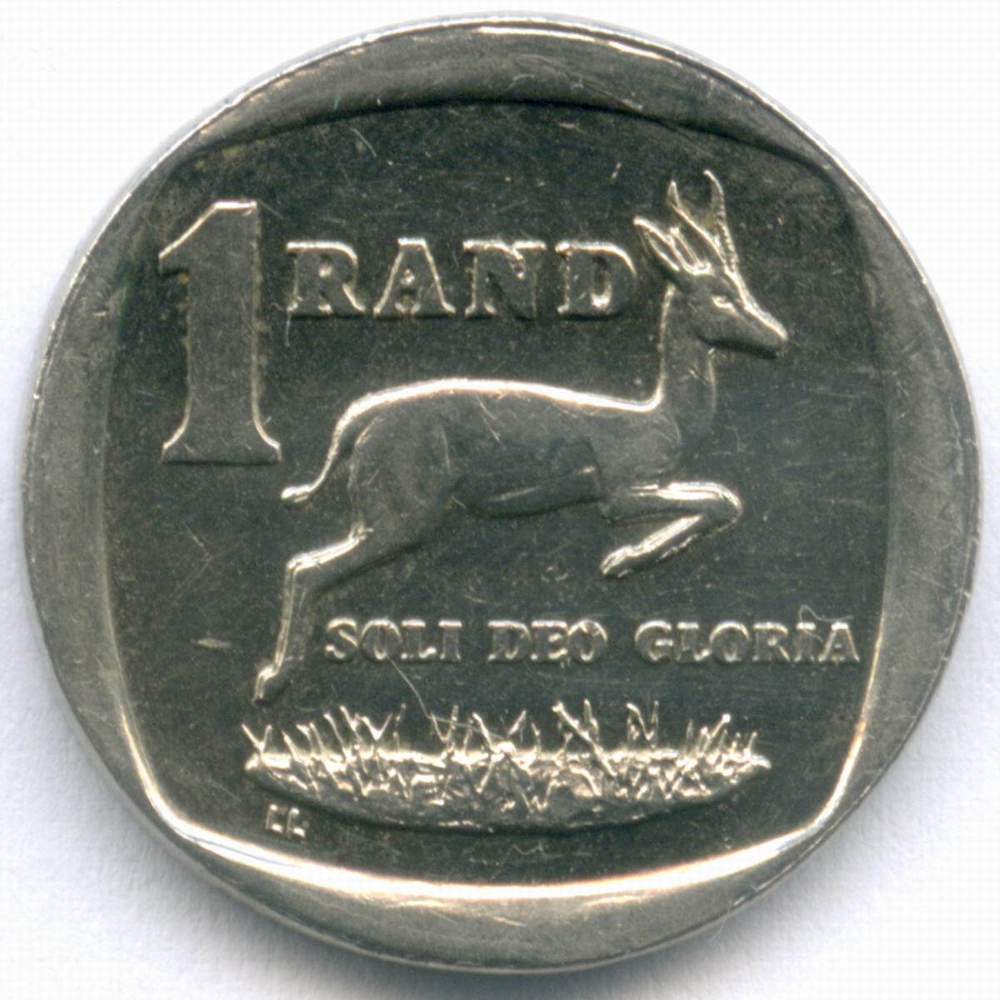 1 ранд 1999 год. Южная Африка (ЮАР). Медь с никелевым покрытием, диаметр 20 мм. XF-AU