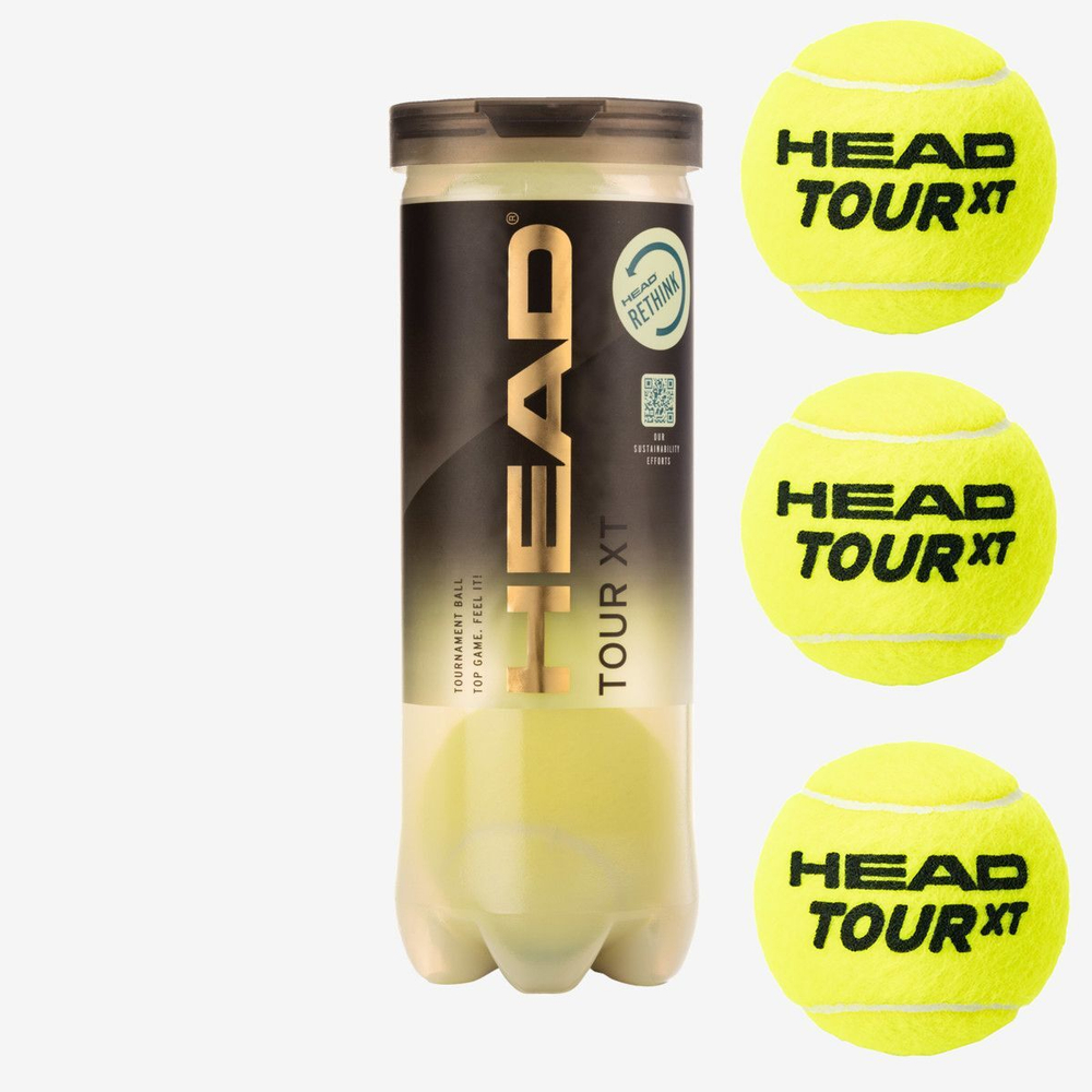 Мяч теннисный HEAD Tour XT 3B, 570823, уп.3 шт,одобр.ITF,сукно,нат.резина,желтый