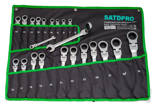 Набор ключей SATDPRO 6-32mm, хромованадиевая сталь, комбинированные. Поворотные