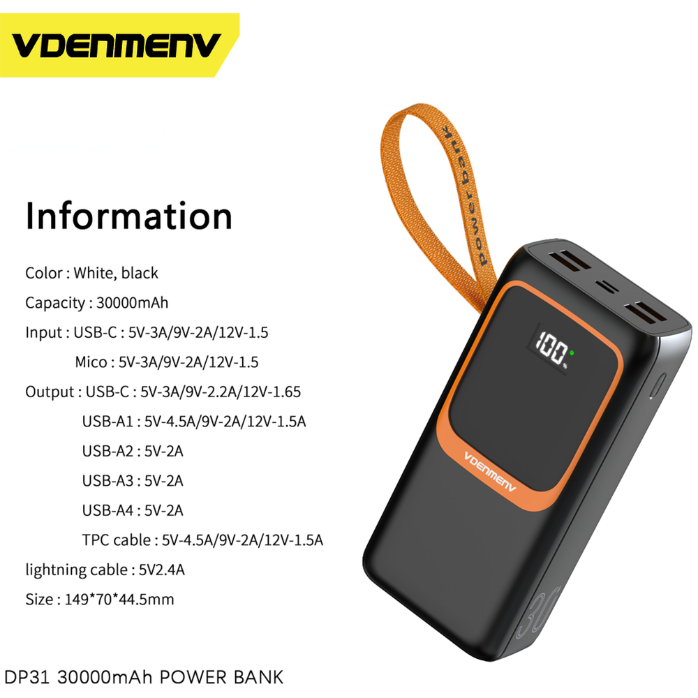 Портативный аккумулятор DENMEN DP31 30000 mAh (черный)