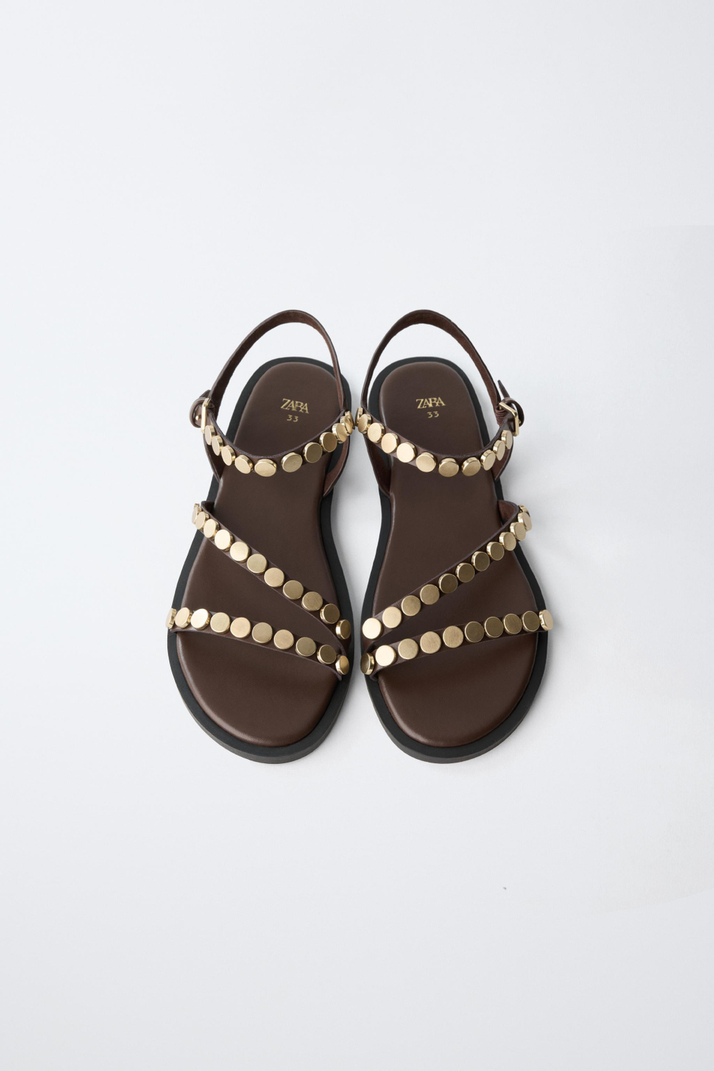 ZARA БОСОНОЖКИ С ЗАКЛЕПКАМИ, КОРИЧНЕВЫЙ