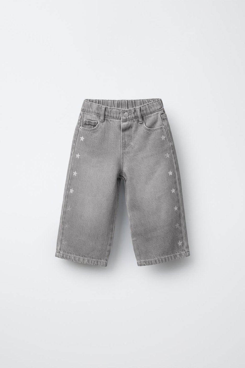 ZARA ДЖИНСЫ-КЮЛОТЫ С БОКОВЫМИ ЗВЕЗДАМИ, СЕРЫЙ