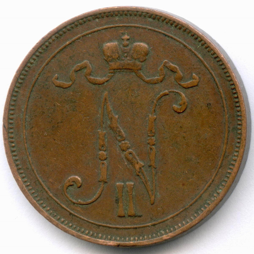 10 пенни 1911 год. Россия для Финляндии (Вензель Николая II). VF-XF