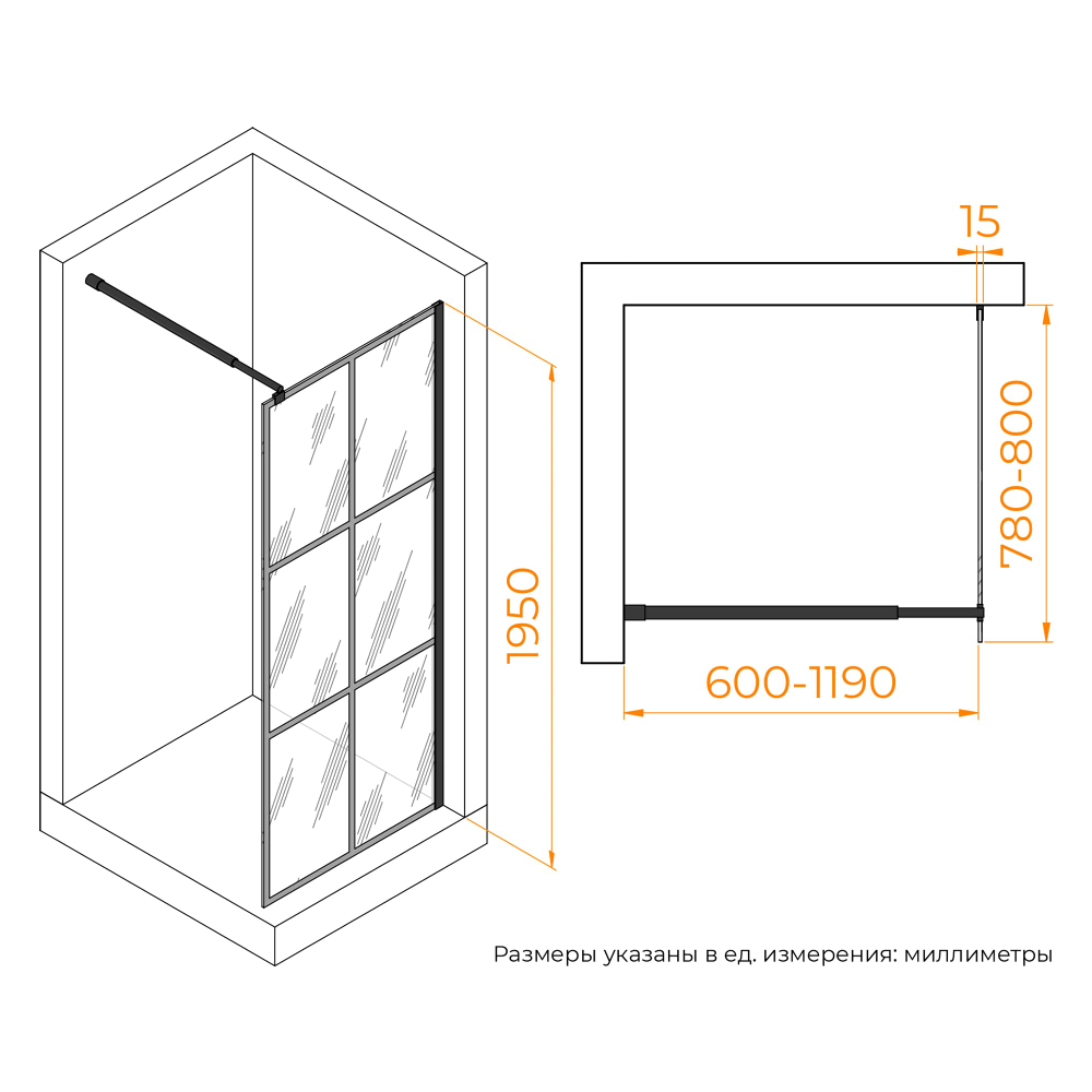 Душевая перегородка RGW WA-111B (Рисунок - черный принт, 800)