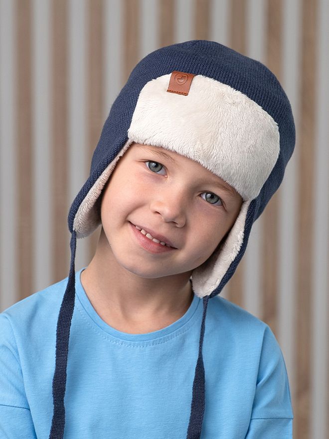 Шапка весенняя/осенняя вязаная (Индиго) ТОКИ велюр