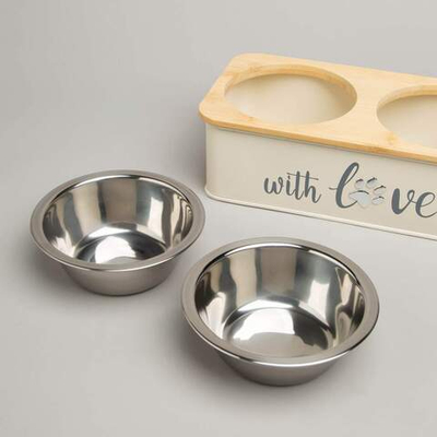 Миска для животных двойная на подставке 25,5*13*7см