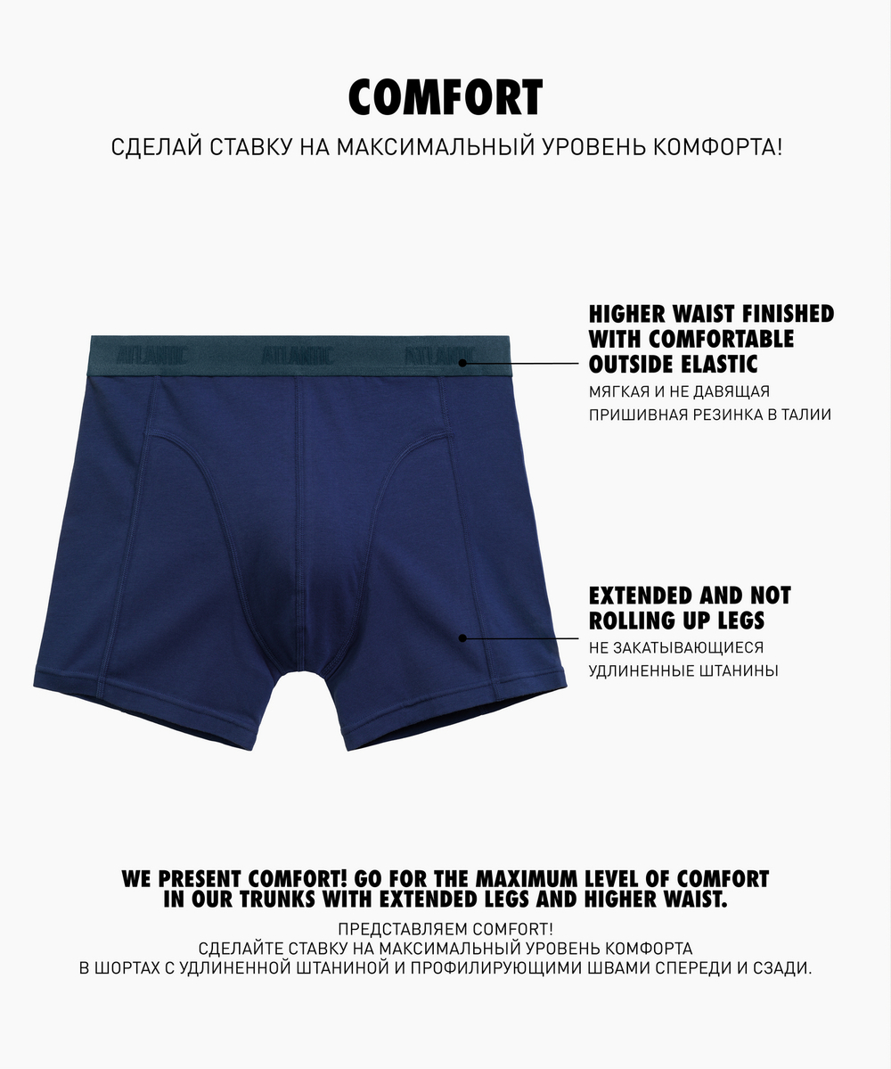 Мужские трусы шорты удлиненные Atlantic, набор 2 шт., хлопок, сине-зелёные + тёмно-голубые, 2MH-175